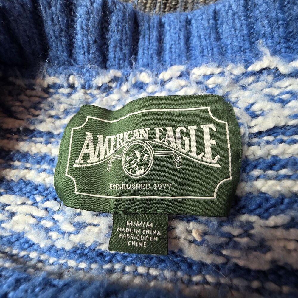 American Eagle Pullover Sweater Size Medium Blue Fair Isle Nordic Ski Winter - Picture 4 of 7
